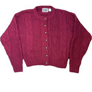 Vintage Forenza Cardigan Sweater Size Medium Berry Red Mohair Blend Gold Buttons